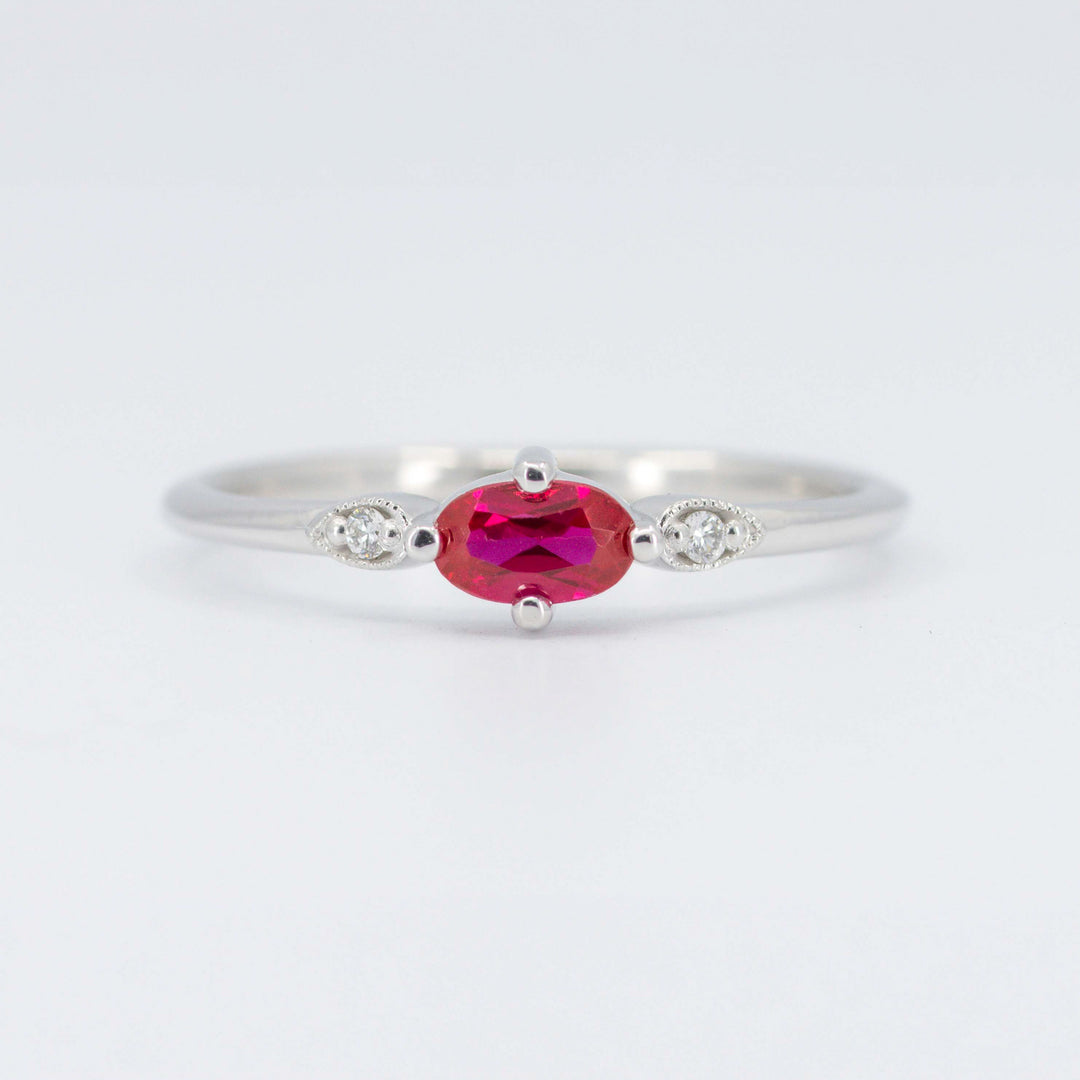 Lab-Grown Ruby Birthstone Ring, 0.31ct Ruby and 0.02cttw Diamonds in 10K White Gold