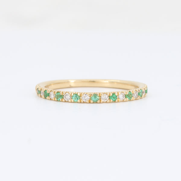 Emerald and Diamond Alternating Band, 0.14cttw Emerald with 0.20cttw Diamond in 14KY Yellow Gold - Kizer Cummings Custom Jewelers