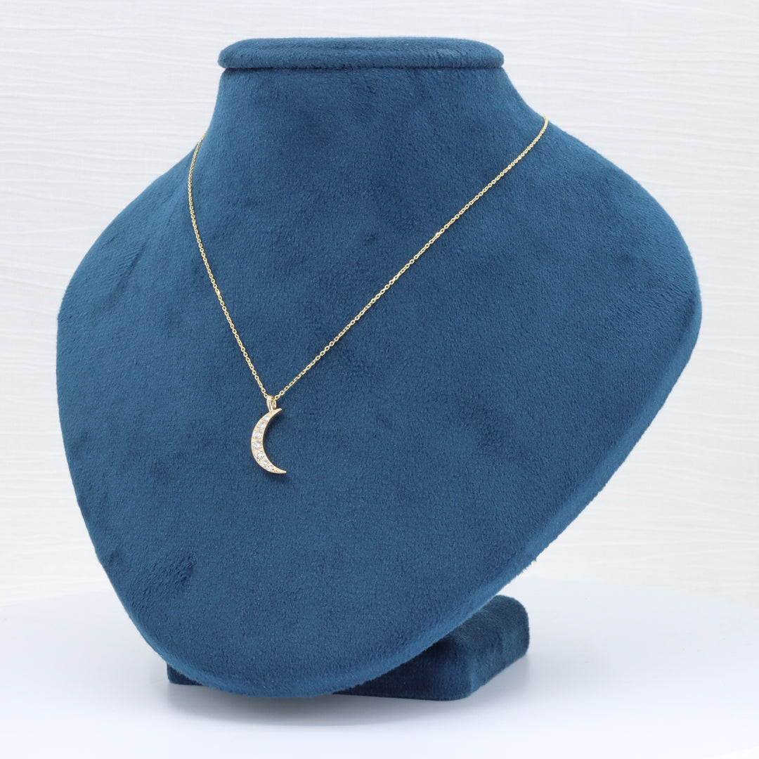 Diamond Crescent Moon Pendant, 0.19cttw in 14K Yellow Gold, 18 inch Chain