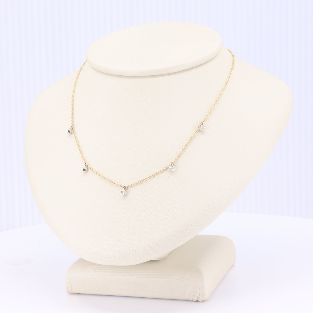 Bezel Set Diamond Station Necklace in Two Tone Gold