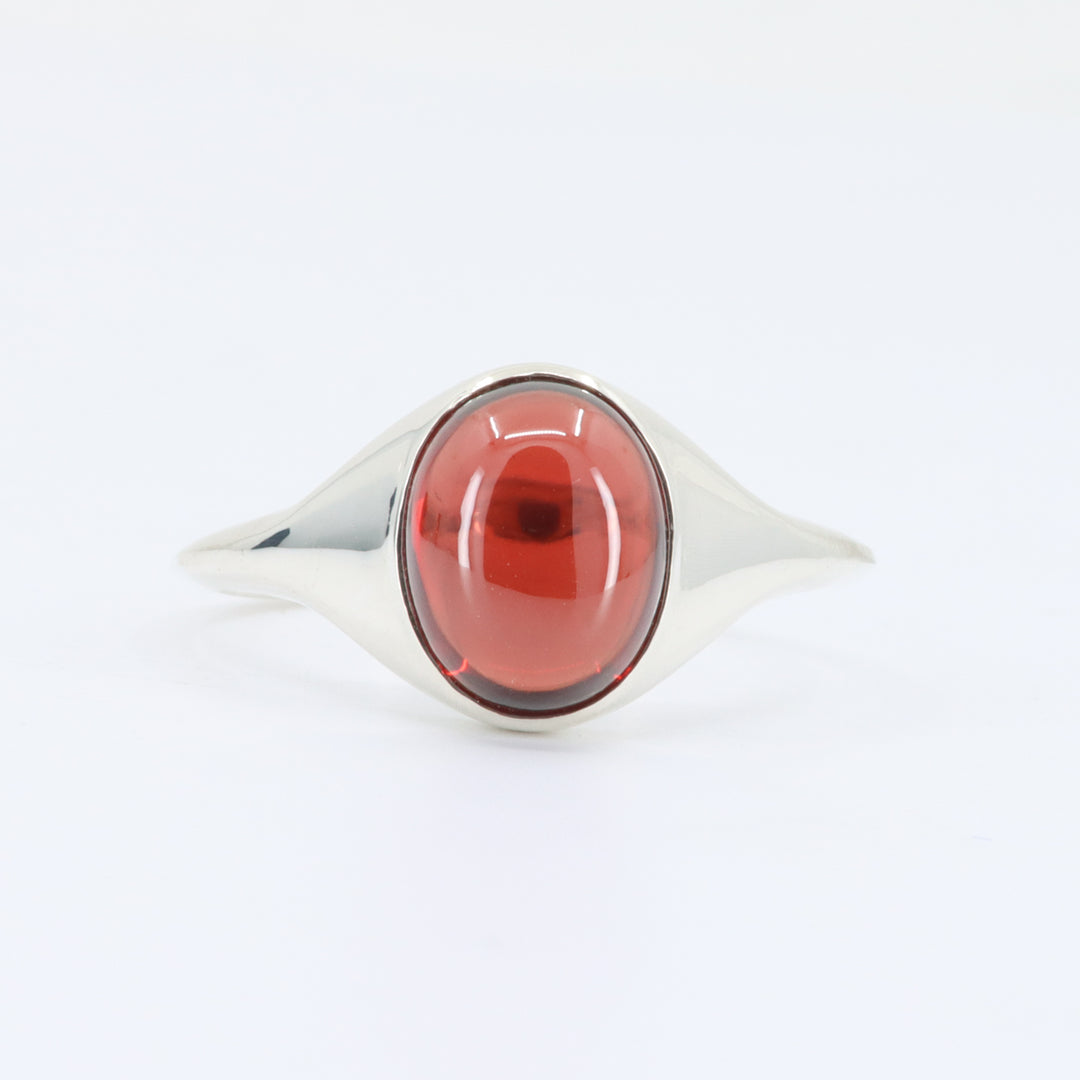 Garnet Cabochon Signet Ring, 2.65ct in Sterling Silver