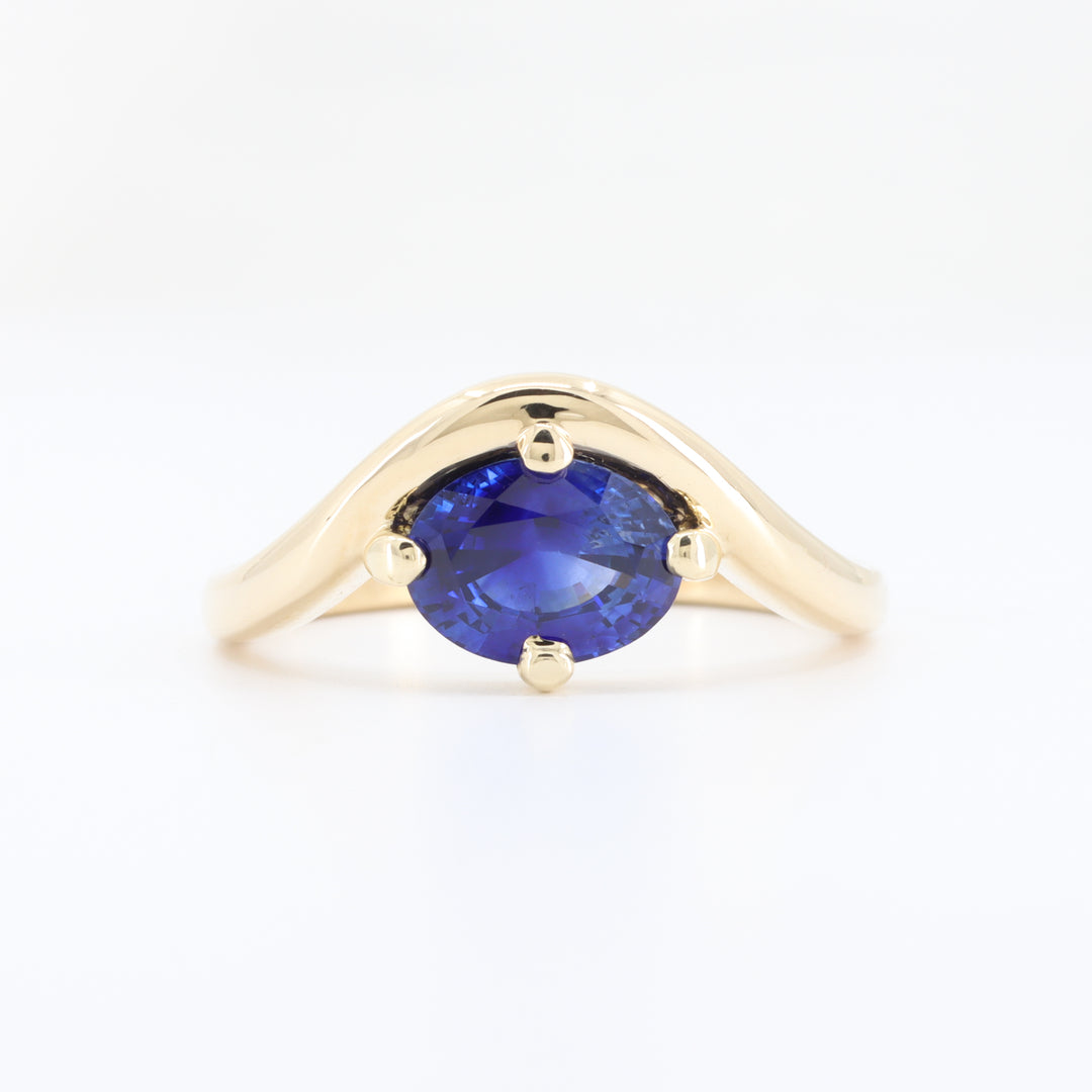 Sapphire Wave Ring, 1.35ct Oval Blue Sapphire in 14K Yellow Gold