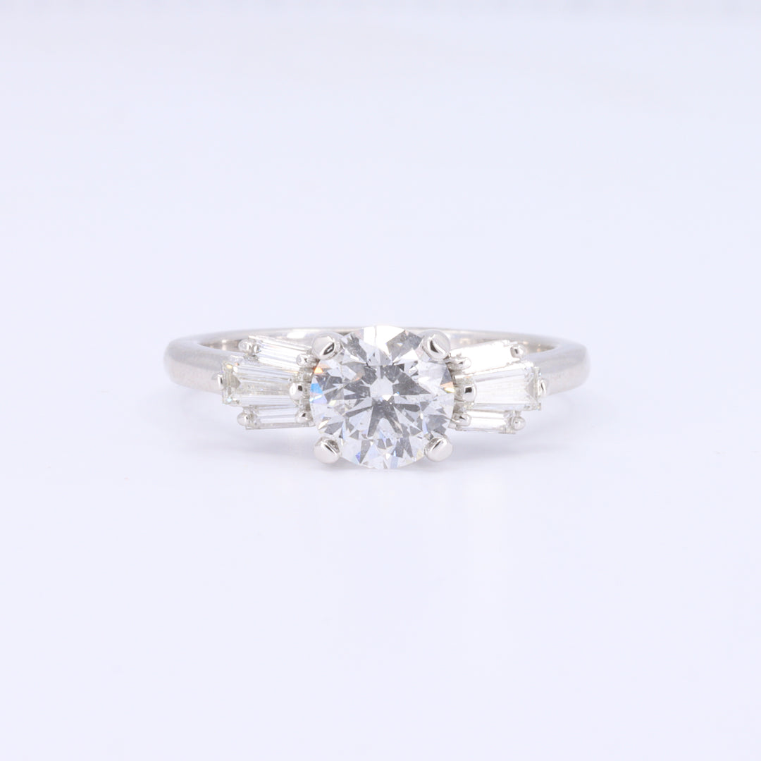 Classic 1.00ct Diamond Engagement Ring with Baguette Trim in White Gold