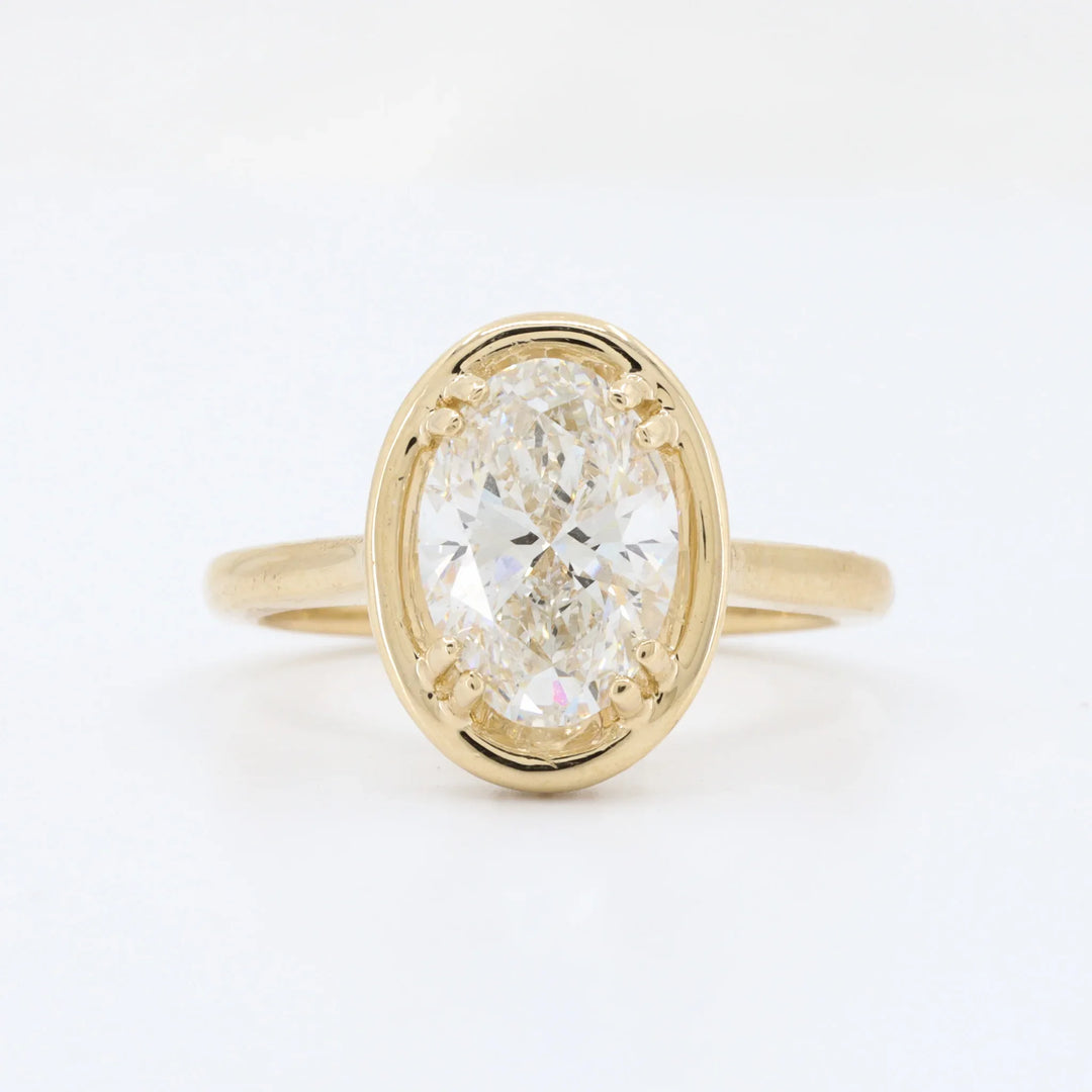 Lab Grown Diamond Faux Bezel Ring, 2.02ct F VS1 Oval Diamond with 0.13cttw Hidden Halo Diamonds in 14K Yellow Gold - Kizer Cummings Jewelers