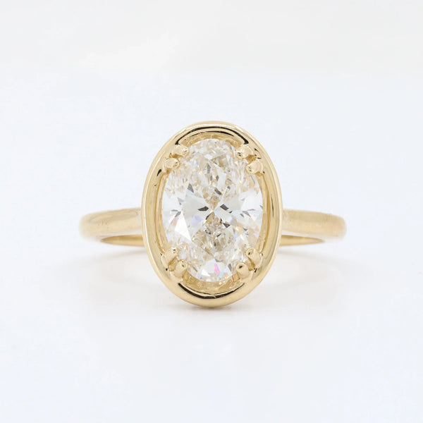 Lab Grown Diamond Faux Bezel Ring, 2.02ct F VS1 Oval Diamond with 0.13cttw Hidden Halo Diamonds in 14K Yellow Gold - Kizer Cummings Jewelers