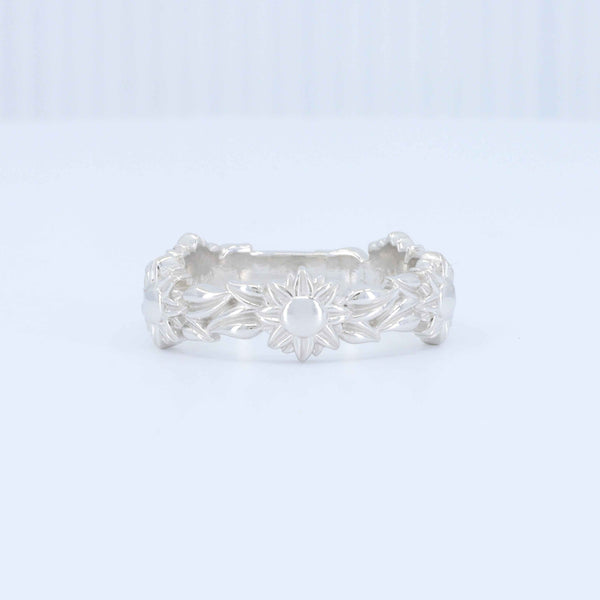 Sunflower Vine Band in 14K White Gold