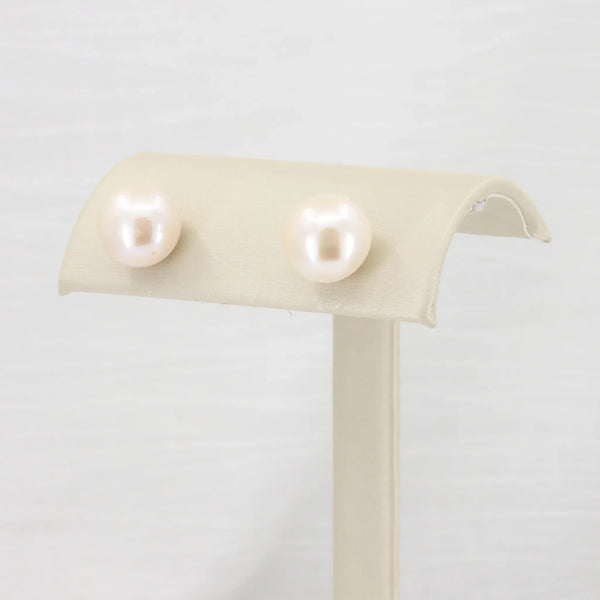 Freshwater Pearl Button Stud Earrings, 11mm in 14K Yellow Gold - Kizer Cummings Jewelers