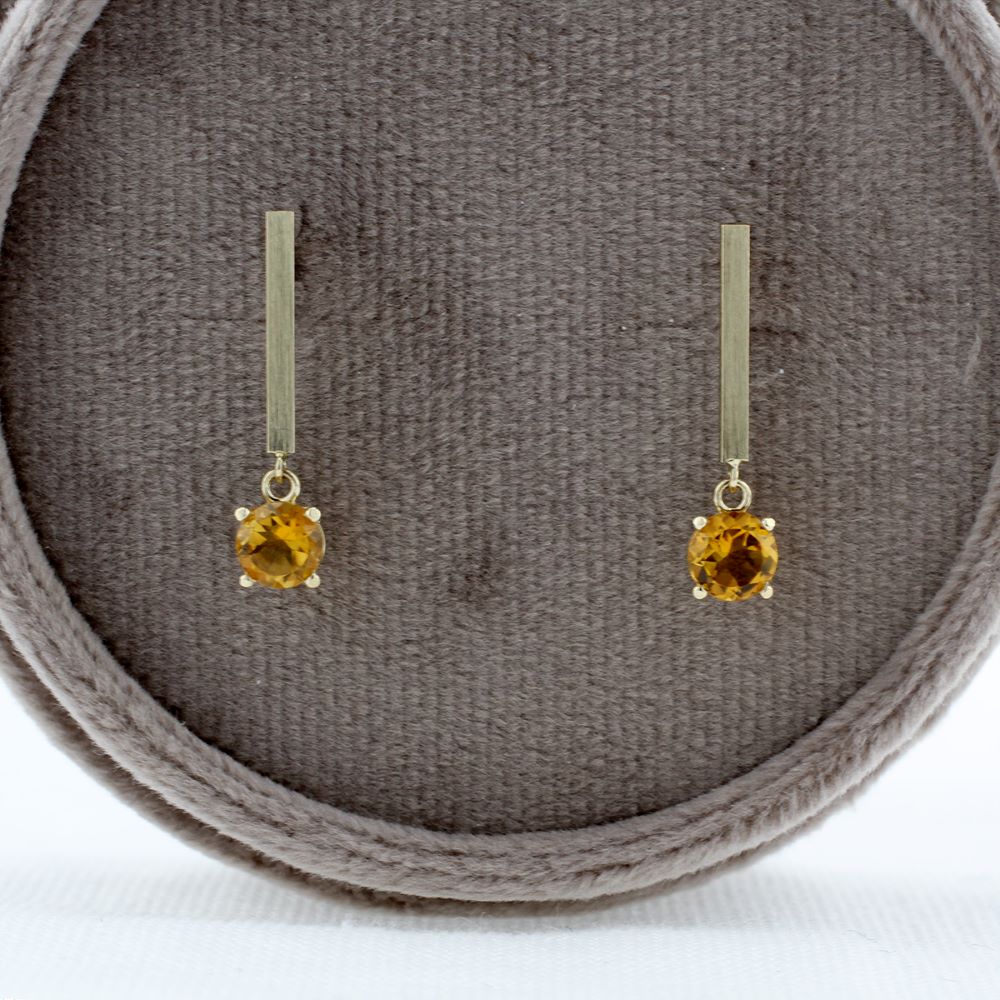 Citrine Bar Drop Dangle Earrings in Yellow Gold