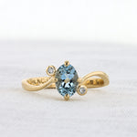 Load image into Gallery viewer, Oval Aquamarine Ring with Wavy Gold Band in Yellow Gold
