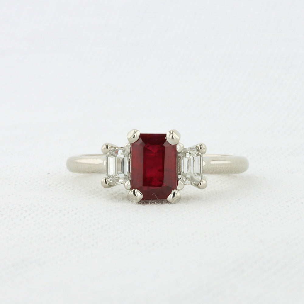 Three Stone Ring with Ruby and Diamond