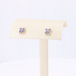 Load image into Gallery viewer, Icy Tanzanite Quatrefoil Earrings in Yellow Gold
