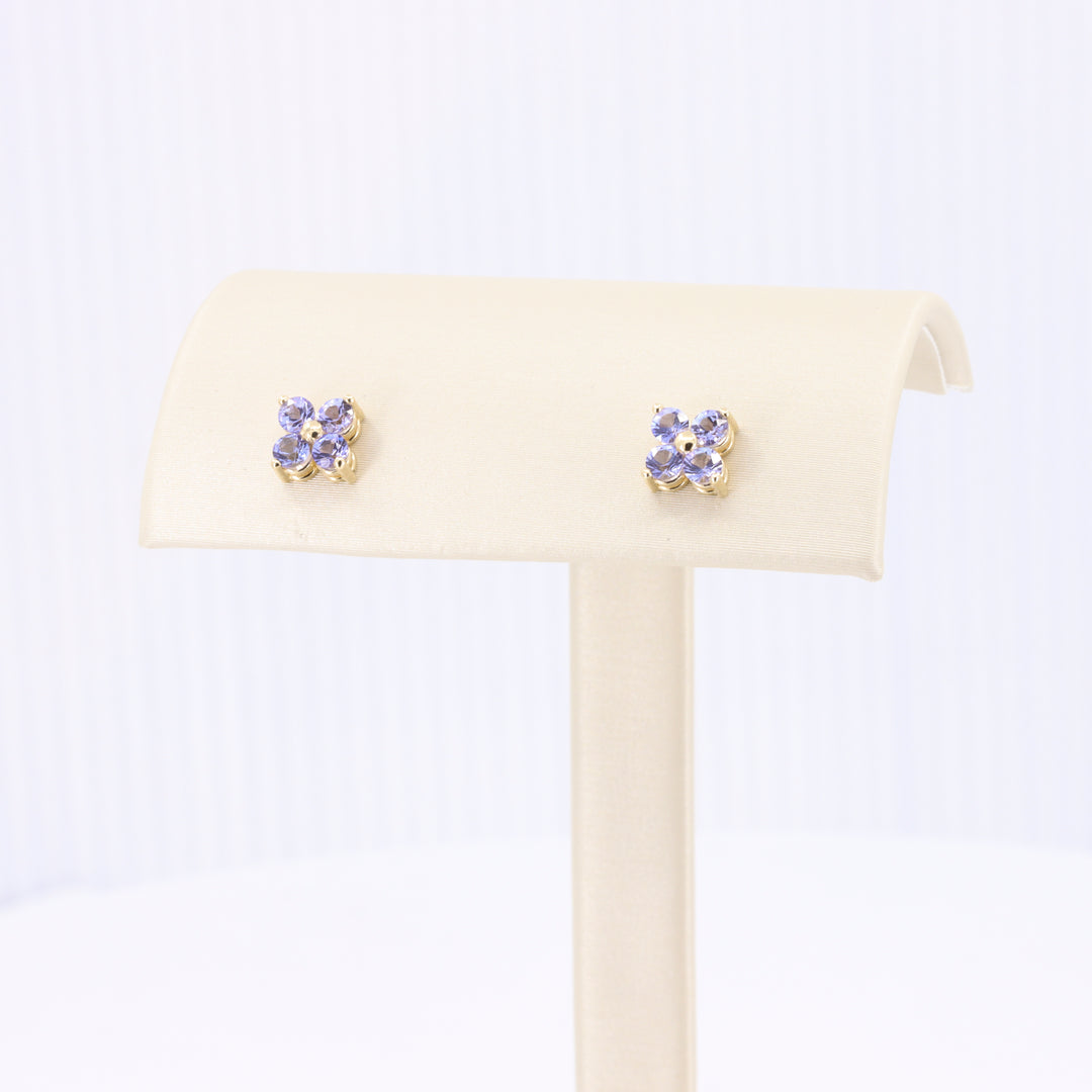Icy Tanzanite Quatrefoil Earrings in Yellow Gold