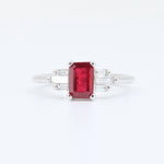 Load image into Gallery viewer, Emerald Cut Ruby Ring, 1.04ct with 0.29cttw Diamond Baguettes in 14K White Gold