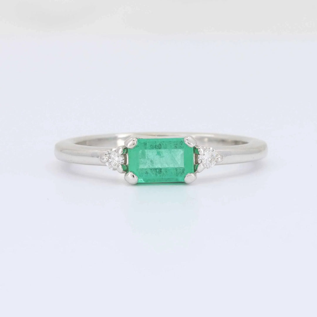 Emerald and Diamond Ring, 0.51ct Emerald with 0.06cttw Diamond in 14K White Gold - Kizer Cummings Jewelers