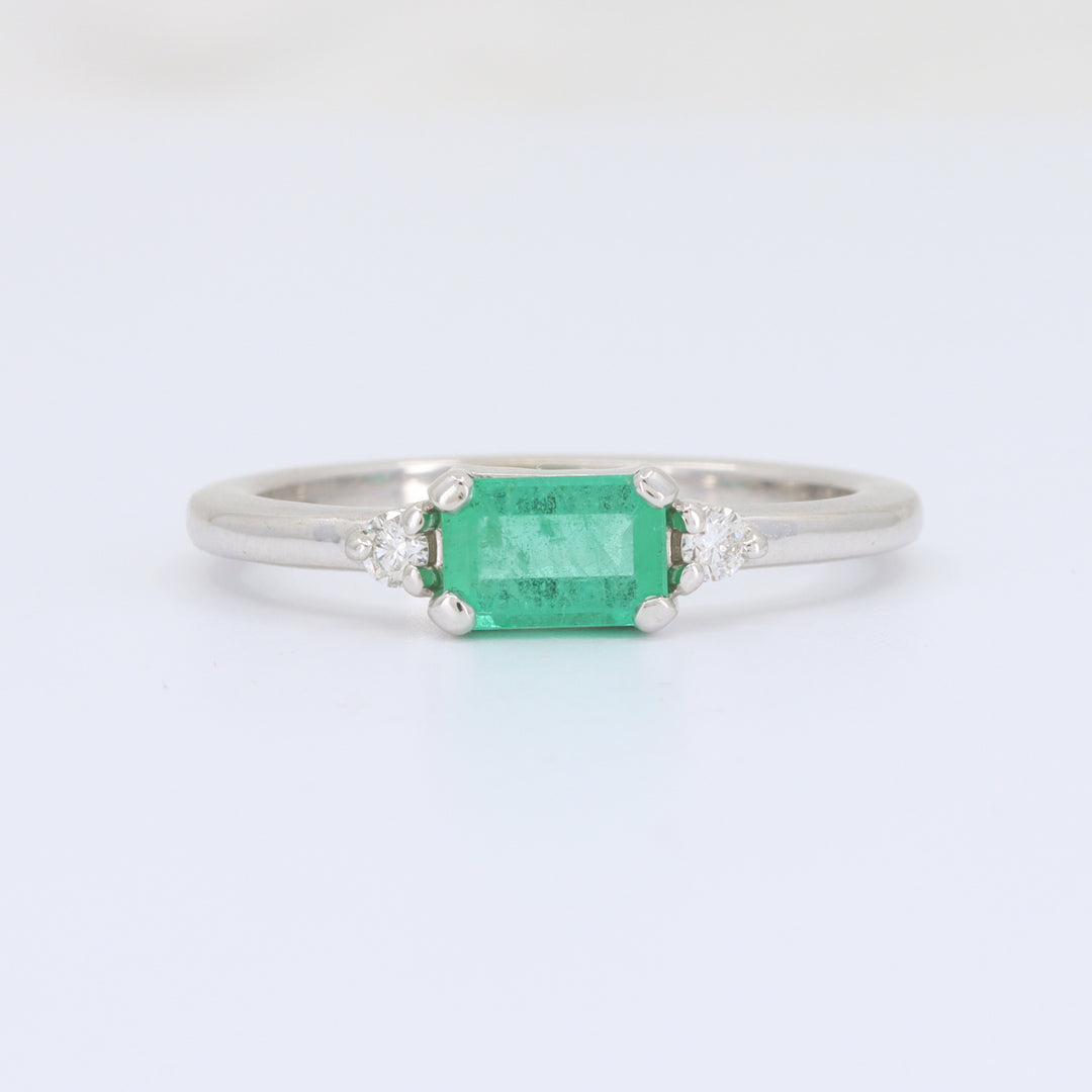 Emerald and Diamond Ring, 0.51ct Emerald with 0.06cttw Diamond in 14K White Gold