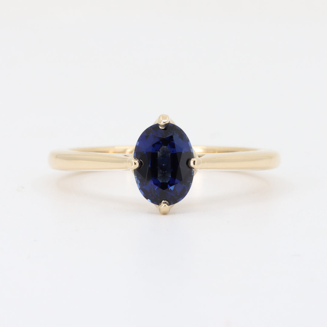 Oval Sapphire Solitaire Ring, 1.15ct Sapphire in 14K Yellow Gold