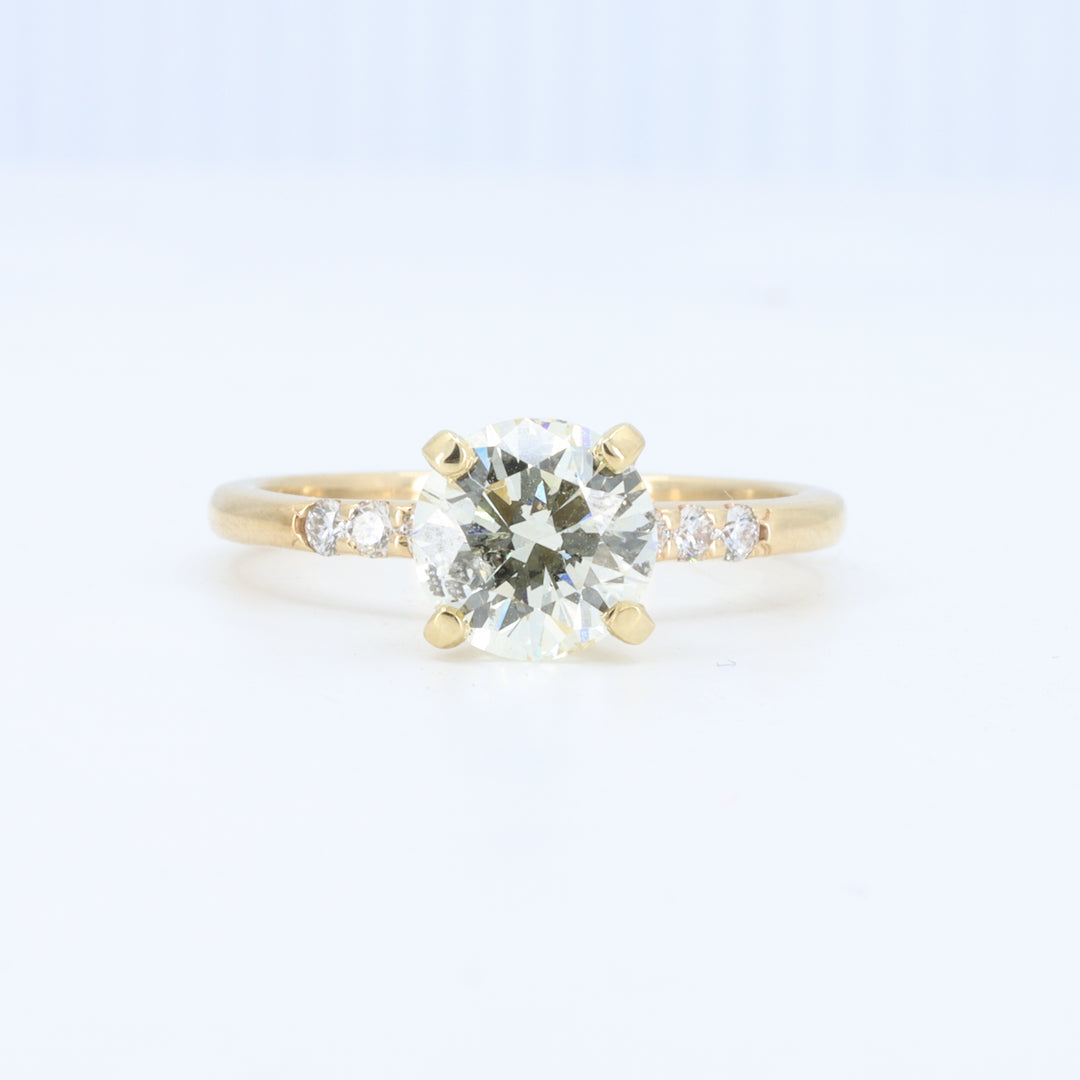 1.51ct Round Diamond Engagement Ring with Diamond Accented Band in Yellow Gold