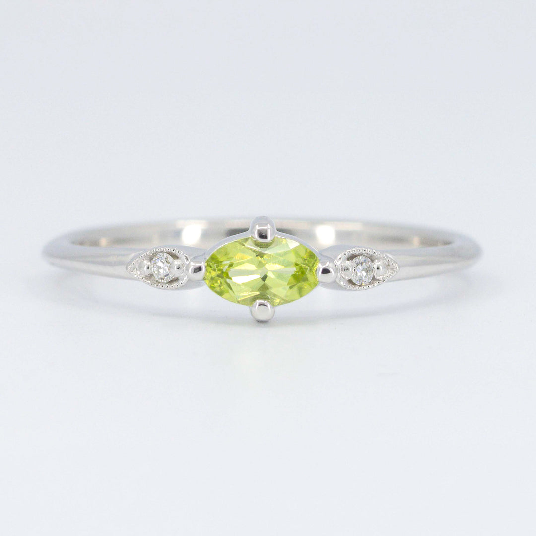 Peridot Birthstone Ring, 0.22ct Peridot and 0.02cttw Diamonds in 10K White Gold