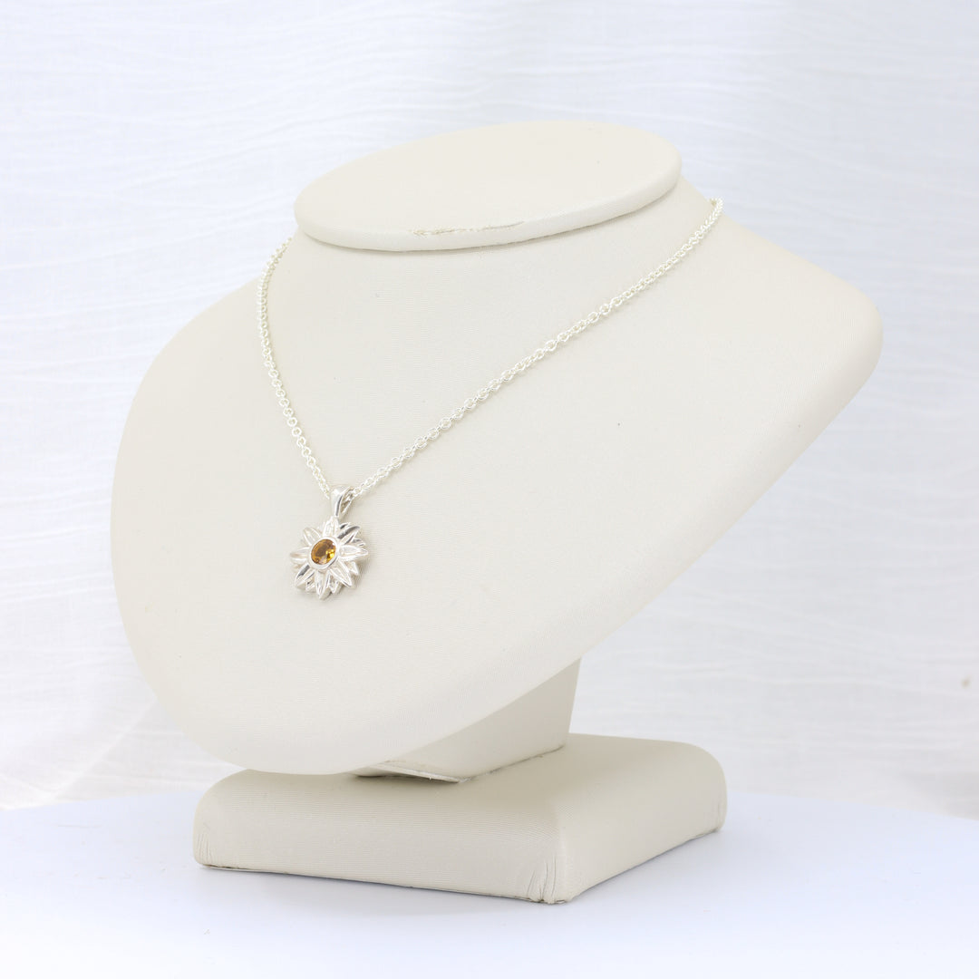 Sunflower Citrine Pendant, 0.24ct Citrine in Sterling Silver, 18 inch Chain