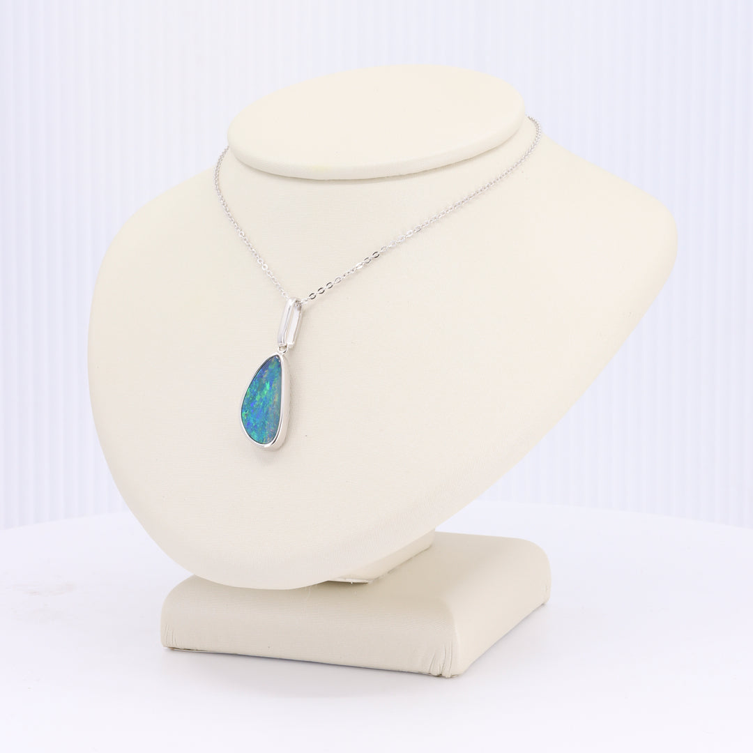 Australian Opal Doublet Pendant in White Gold
