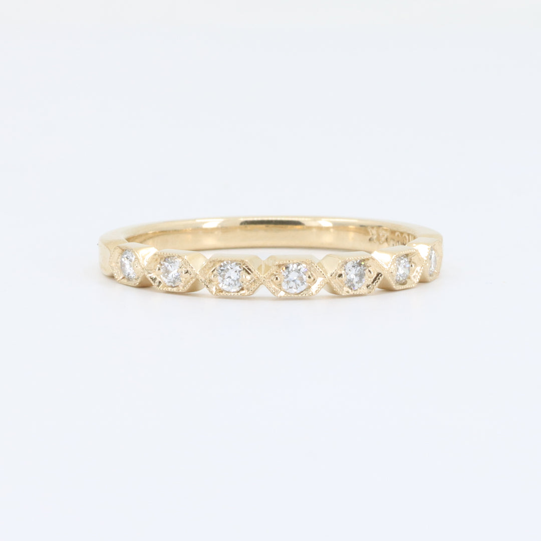 Diamond Geometric Stacking Ring with Millgrain Details, 0.15cttw in 14K Yellow Gold