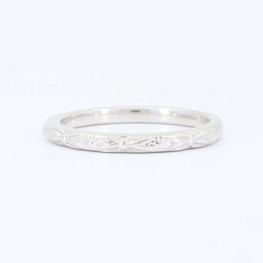 Floral Textured Band in 14K White Gold, 2mm