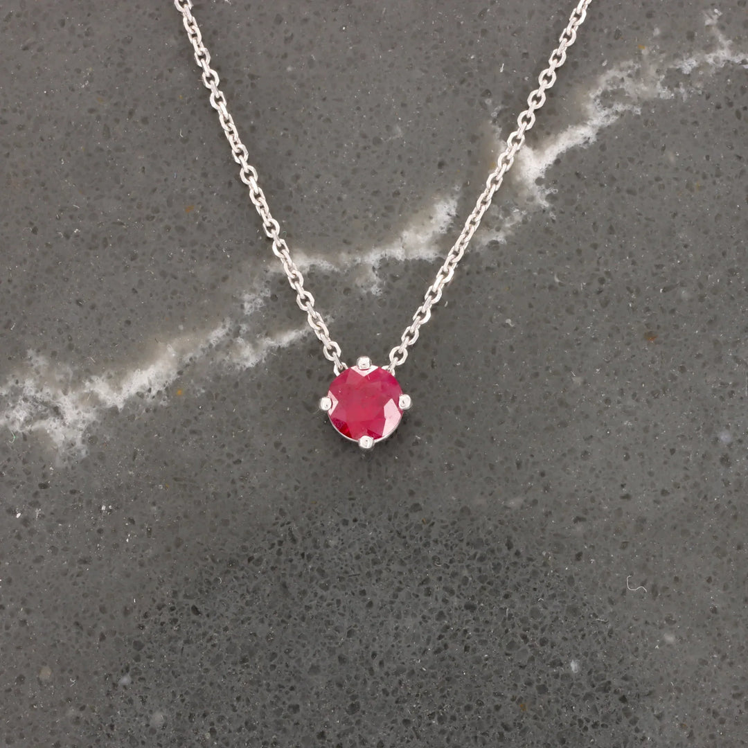 Ruby Solitaire Slide Pendant, 0.28ct in 14K White Gold, 18 inch Chain - Kizer Cummings Jewelers