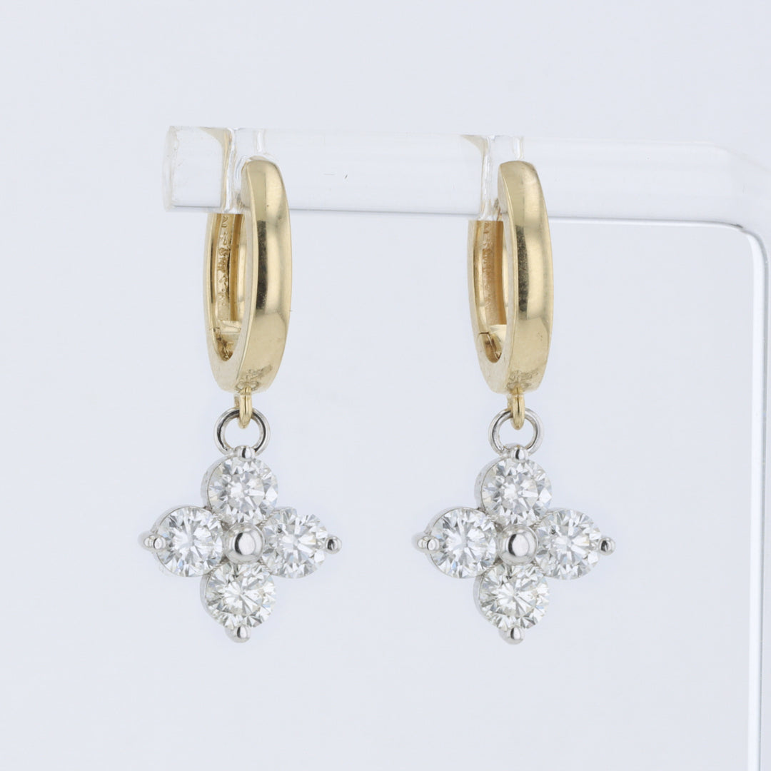 Diamond Quatrefoil Hoop Earrings in Two Toned Gold