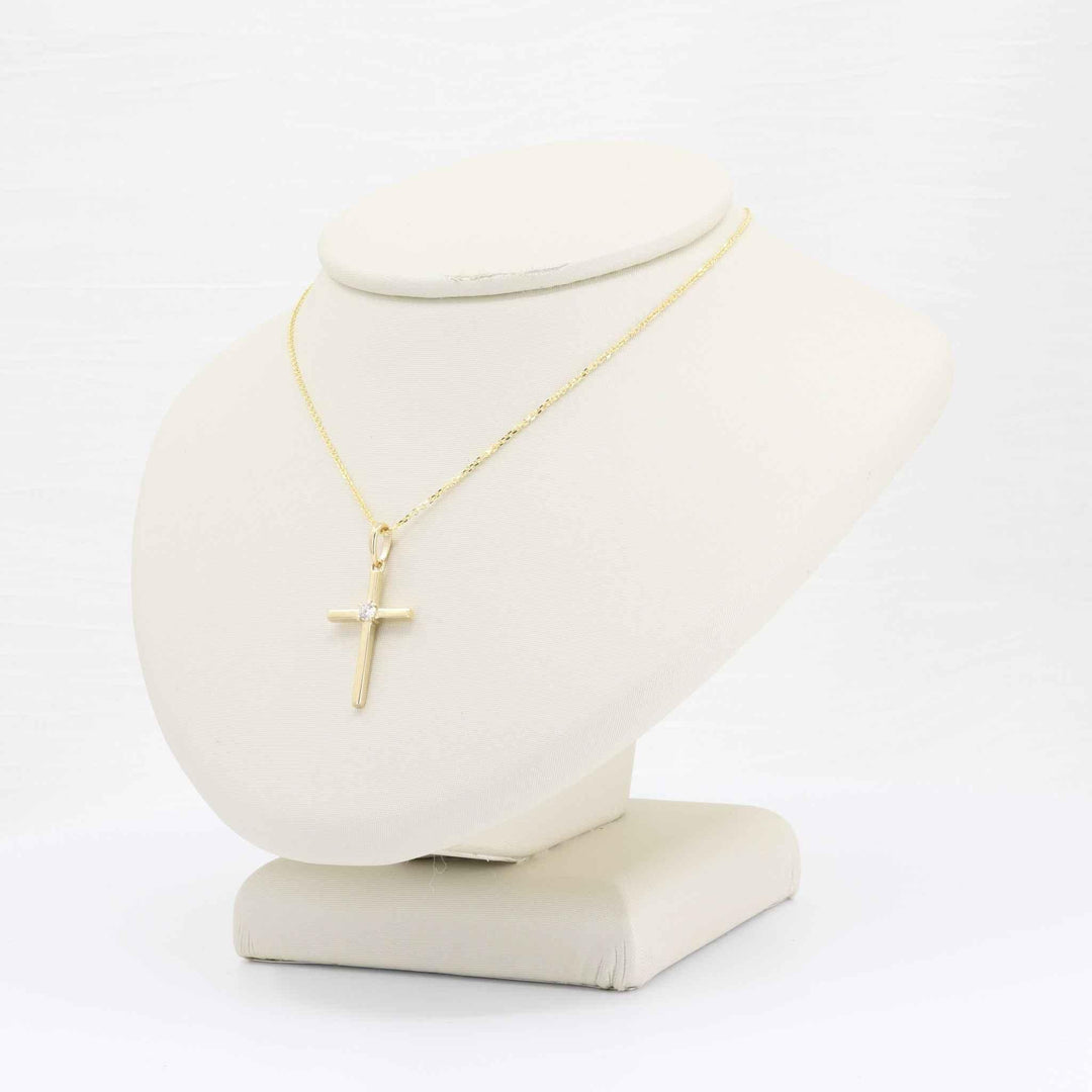 Diamond Accent Cross Pendant, 0.06ct in 14K Yellow Gold, 18 inch Chain - Kizer Cummings Jewelers