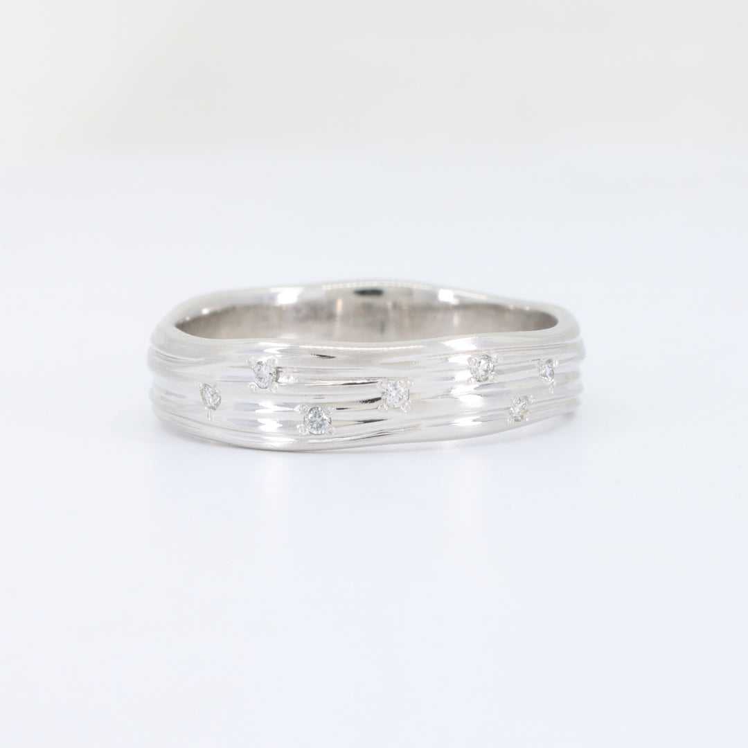 Freeform Textured Diamond Band, 0.04cttw in 14K White Gold, Approximately 5mm
