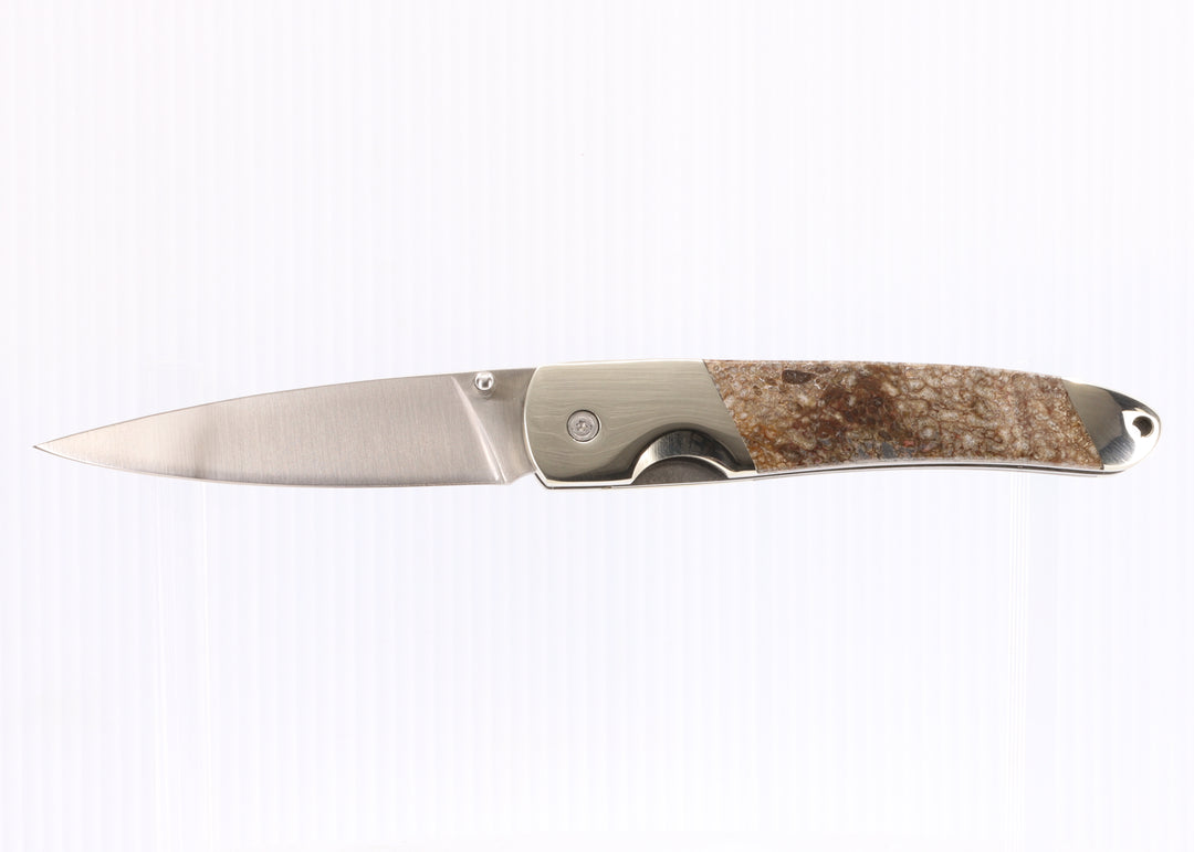 4" LinerLock Knife- Dinosaur Bone Inlay w/ Stainless Steel Blade