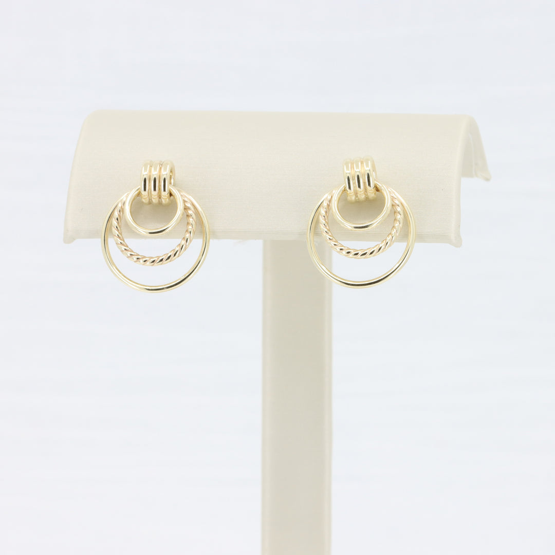 Polished and Twisted Triple Hoop Stud Earrings in 10K Yellow Gold