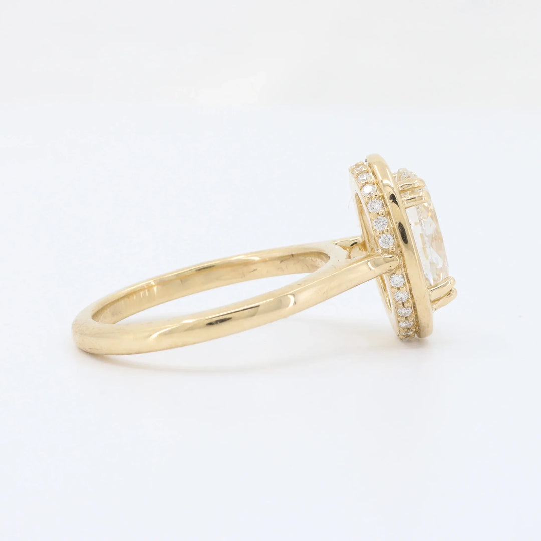 Lab Grown Diamond Faux Bezel Ring, 2.02ct F VS1 Oval Diamond with 0.13cttw Hidden Halo Diamonds in 14K Yellow Gold - Kizer Cummings Jewelers