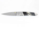 Load image into Gallery viewer, Damascus Steel Blade Liner Lock Pocket Clip Knife w/Mammoth Tusk and Jet Inlay -4" Closed - Kizer Cummings Jewelers