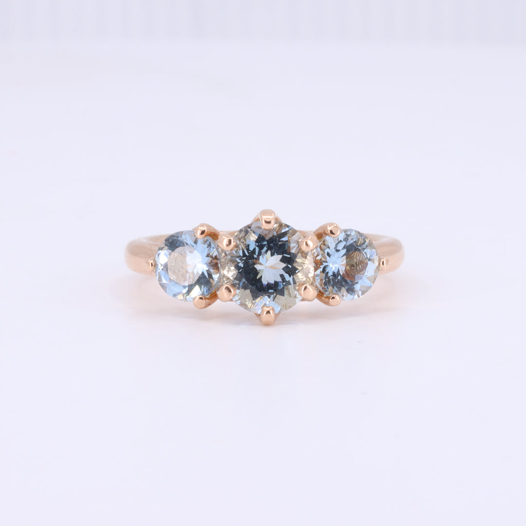 Three-Stone Aquamarine Ring Set in Rose Gold