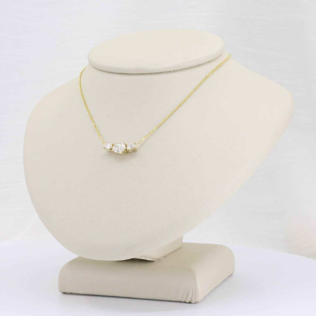 Oval Diamond East West 3 Stone Necklace, 0.44ct Center with 0.18cttw Trim in 14K Yellow Gold, 18 inch - Kizer Cummings Jewelers