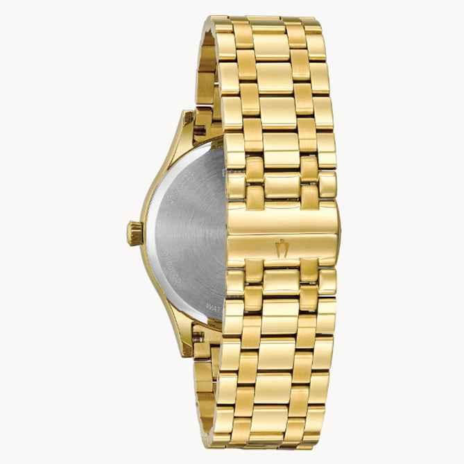 Bulova Classic- Black Round Face w/ Yellow Metal Features and Band - Kizer Cummings Jewelers