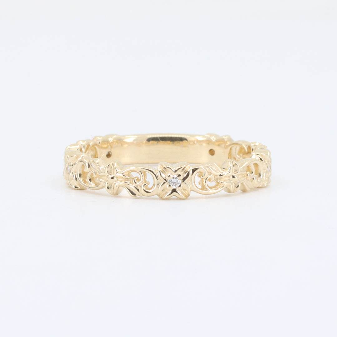 Floral Diamond Band, 0.04cttw in 14K Yellow Gold