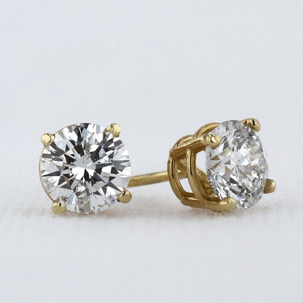 Diamond Stud Earrings in Yellow Gold - 1.45cttw