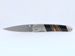 Load image into Gallery viewer, 4&quot; Liner Lock Knife w/pocket clip- Mammoth Tusk Inlay with Damascus Steel Blade
