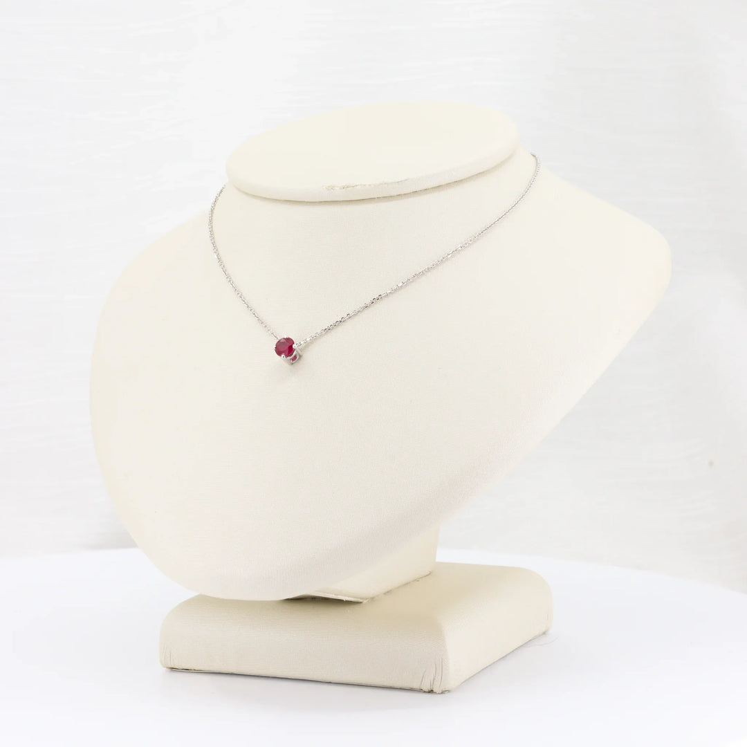 Ruby Solitaire Slide Pendant, 0.28ct in 14K White Gold, 18 inch Chain - Kizer Cummings Jewelers