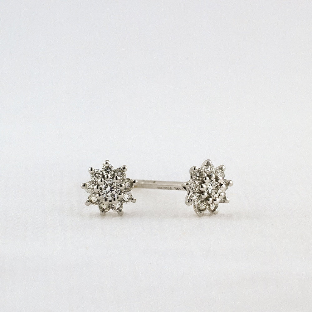 Pavé Diamond Flower Stud Earrings in White Gold