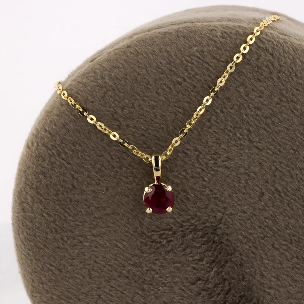 Ruby Solitaire Necklace in 14K Yellow Gold