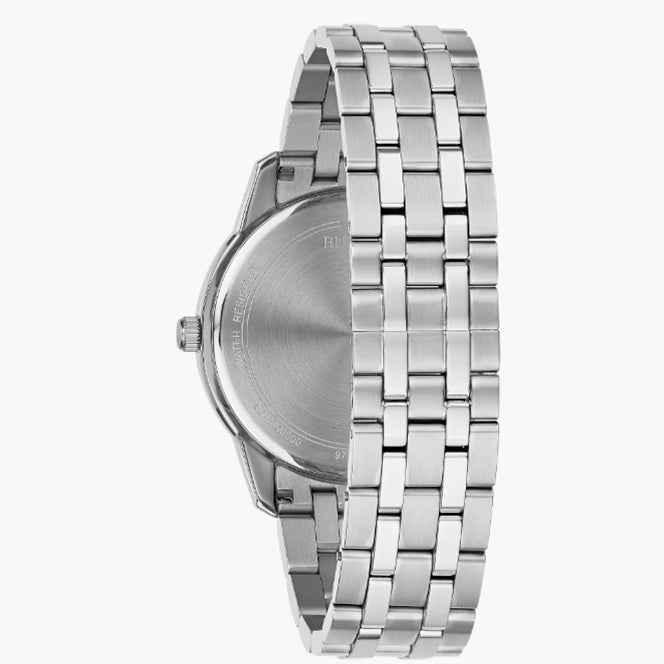 Bulova Sutton- White Metal w/Blue Features Round Face w/ White Metal Casing and Band - Kizer Cummings Jewelers