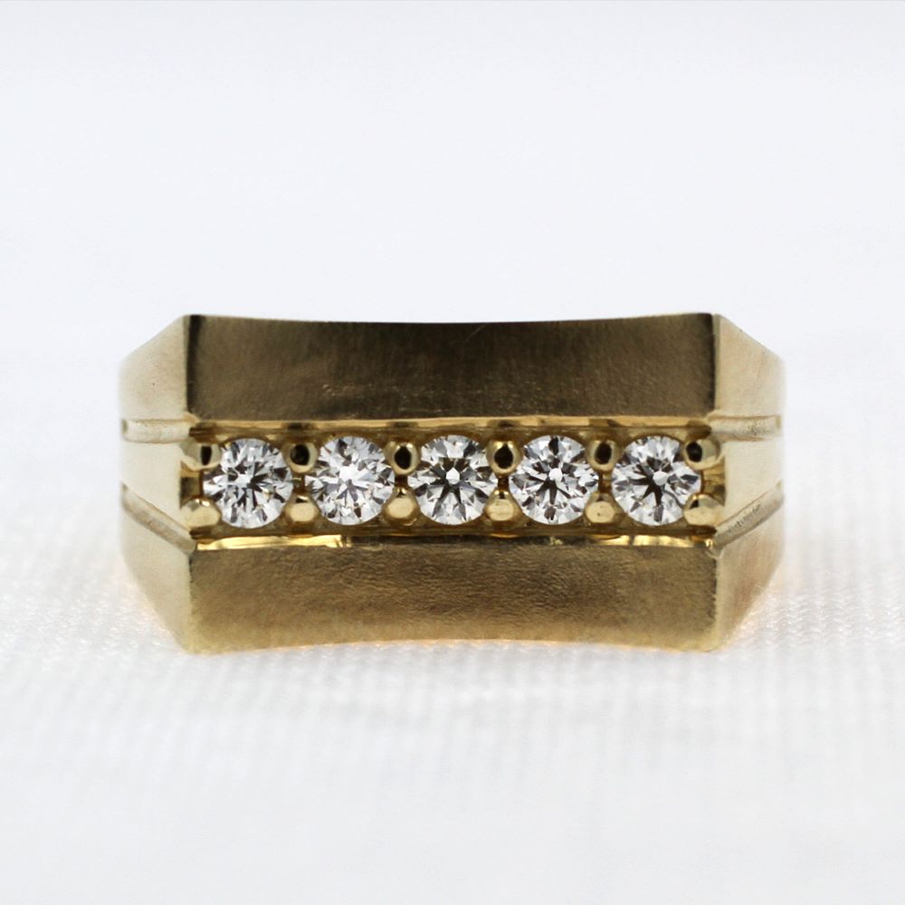 Wide Concave Diamond Ring in Yellow Gold