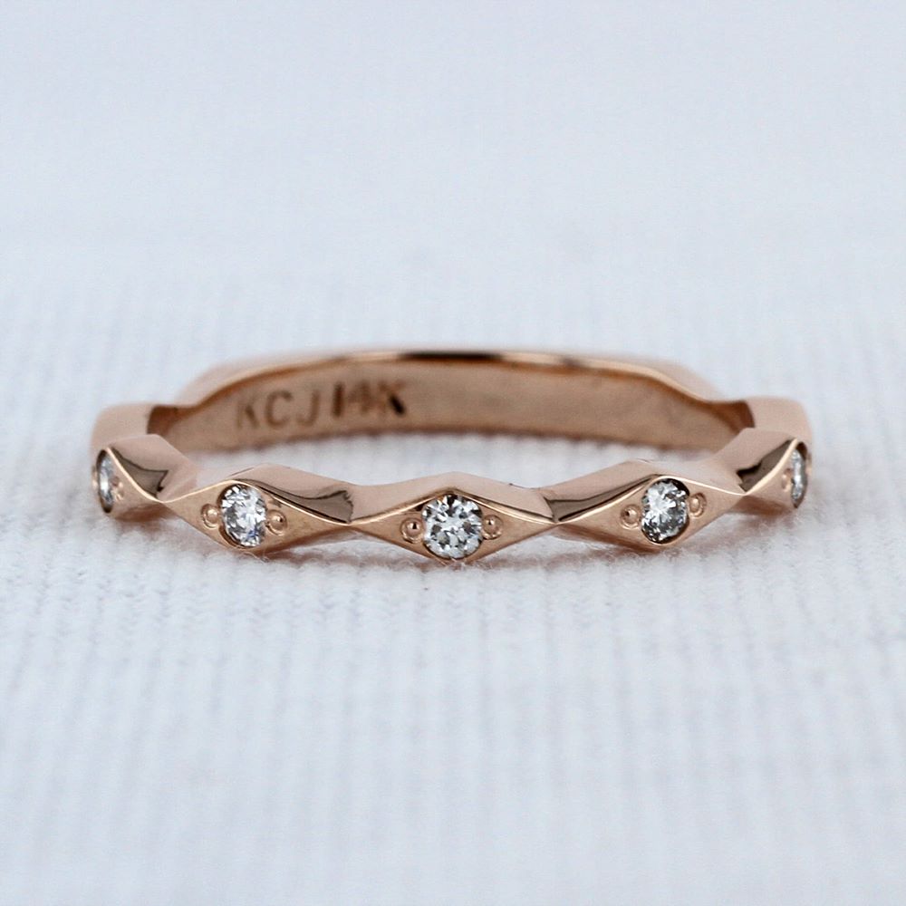 Geometric Diamond Wedding Band Set in 14K Rose Gold