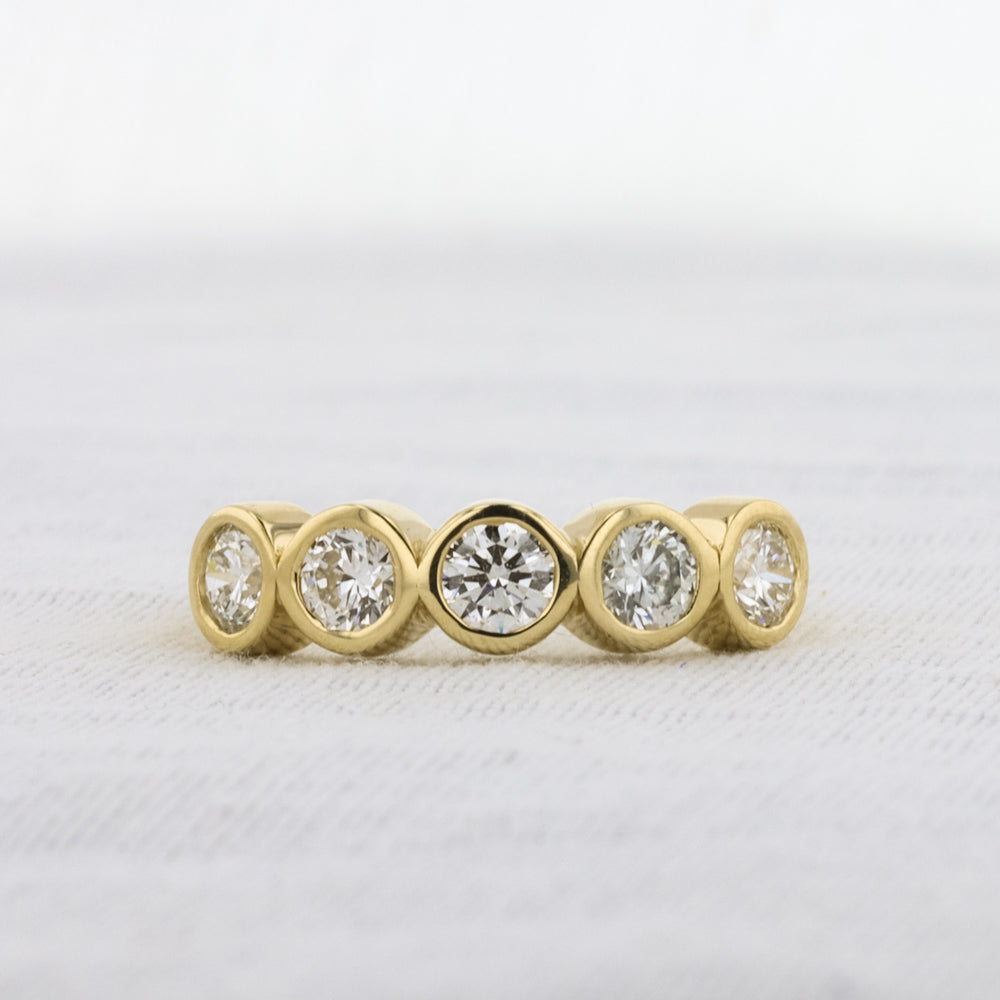 Five Stone Diamond Bezel Band in Yellow Gold - 1.00cttw