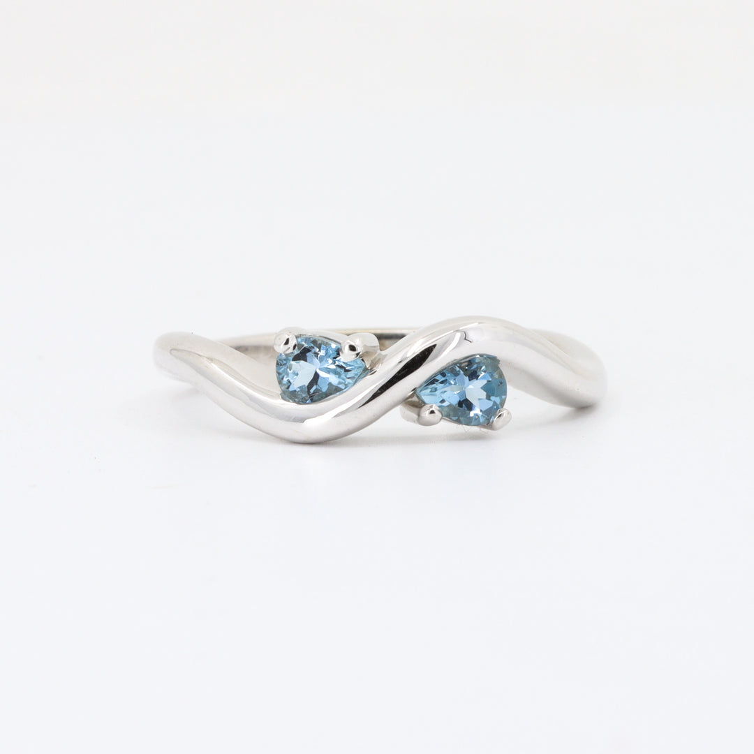 Aquamarine Wave Ring, 0.29cttw Aquamarine in 14K White Gold