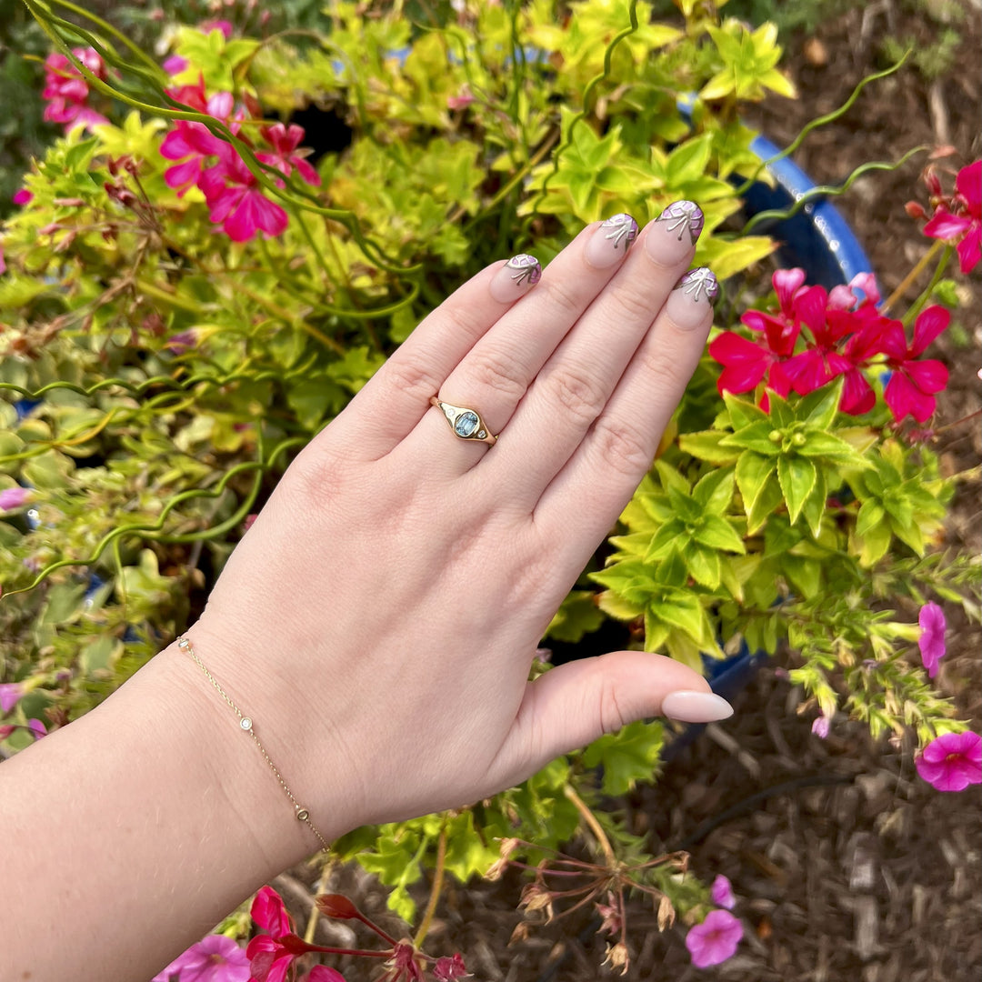 Montana Sapphire Signet Ring w/ Diamond Accents in Yellow Gold