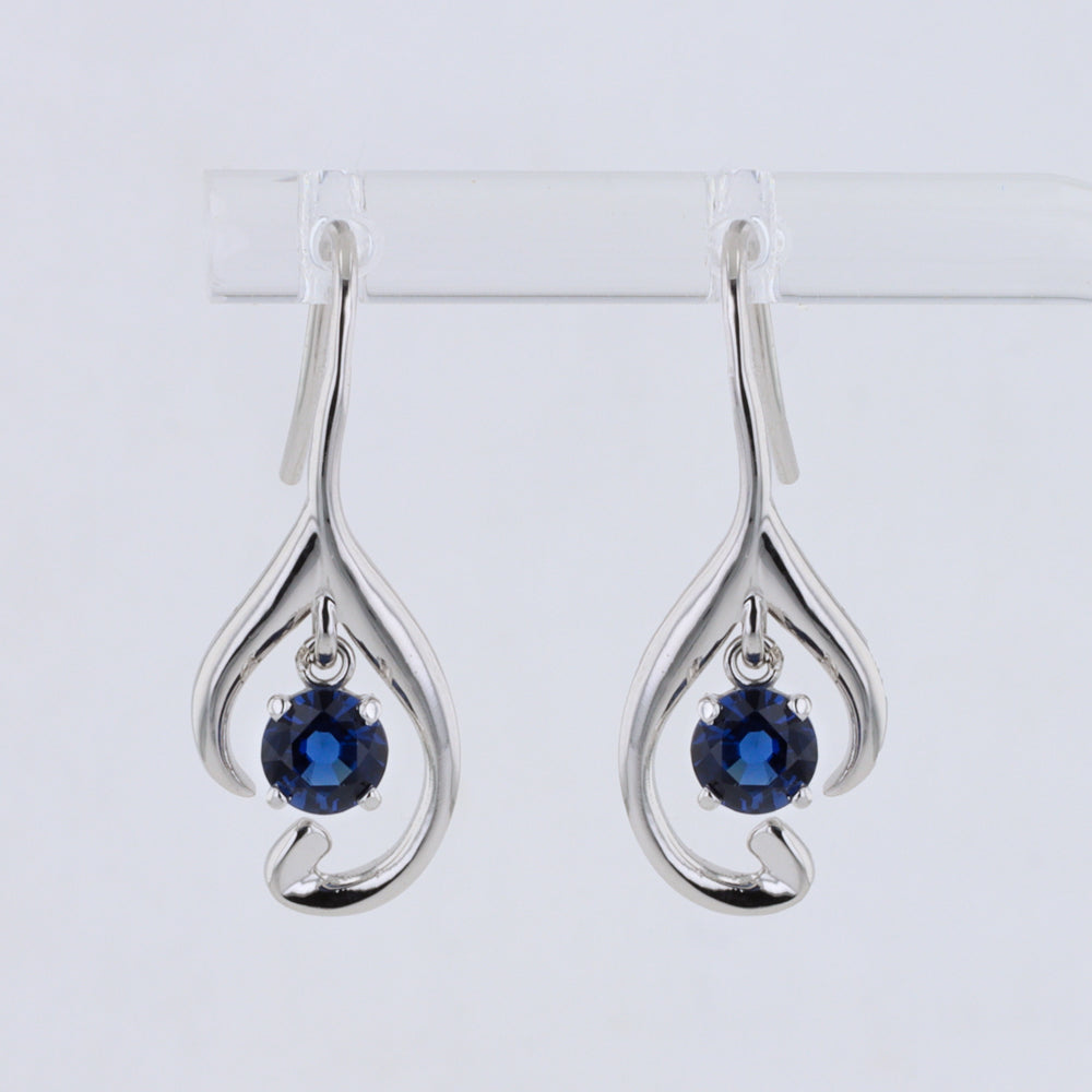 Sapphire Petal Drop Earrings in White Gold